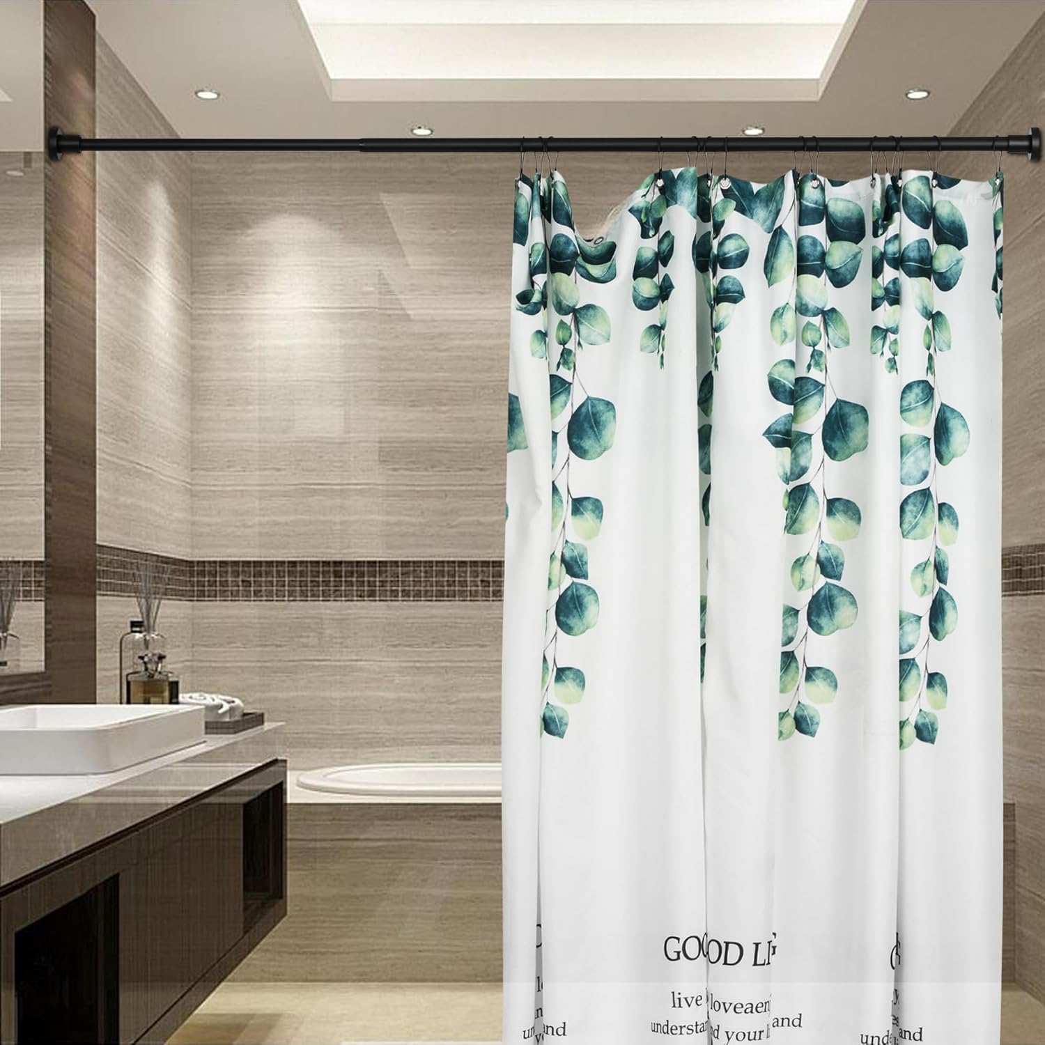 Artiwell Heavy Duty Shower Rod, Adjustable Shower Curtain Rod, Expandable 47-84 Inch, Permanent Mount Shower Rod, Never Rust Stainless Steel For Window Curtain and Closet, Matte Black